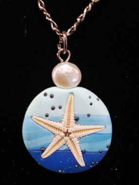 Handcrafted Starfish Pendant Necklace in Blue and White